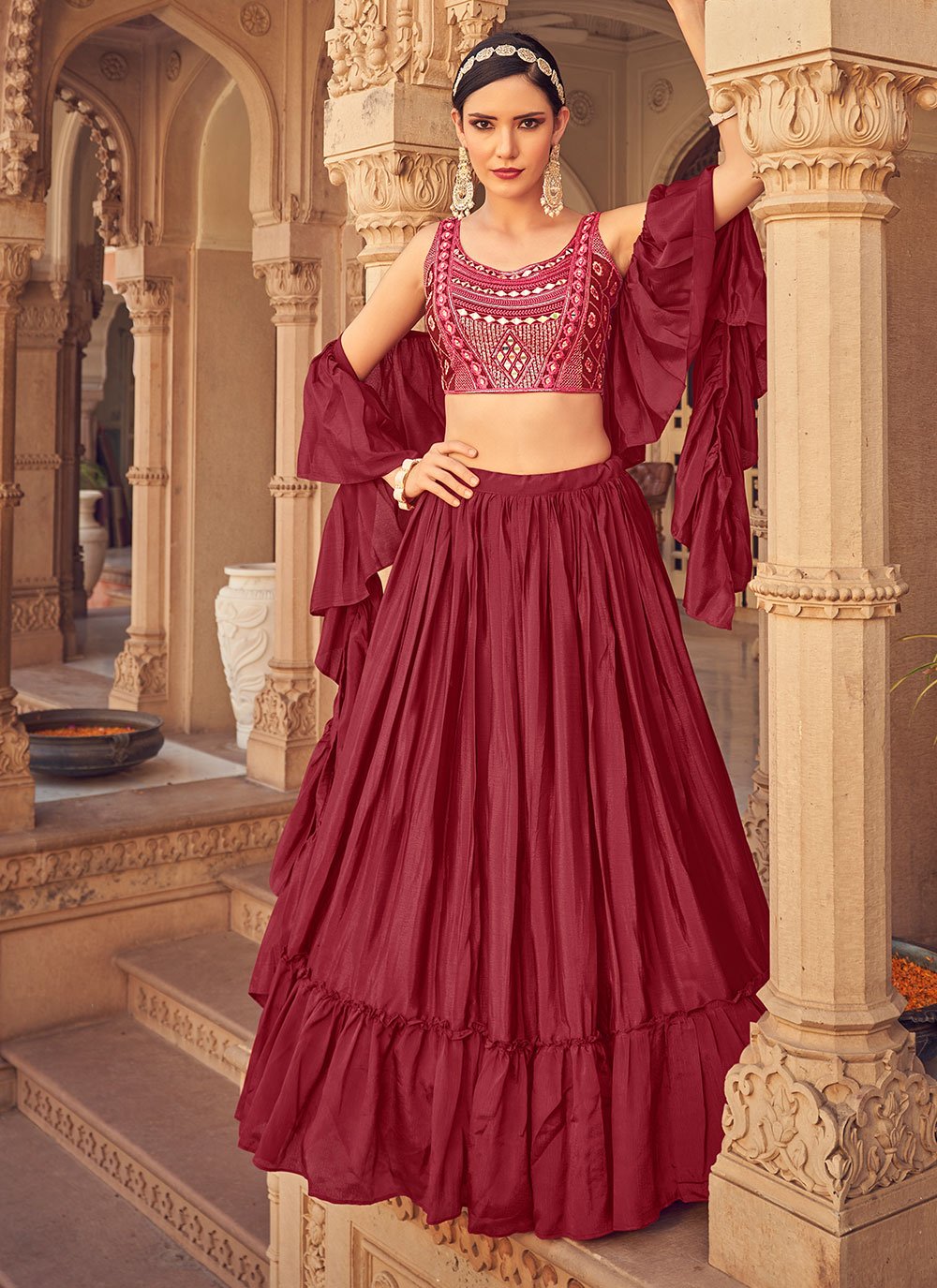 Lehenga Choli Chinon Maroon Plain Lehenga Choli Kajols Indian Pakistani Fashion Tailoring