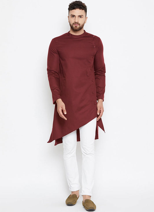 Kurta Pyjama Fancy Fabric Maroon Plain Mens