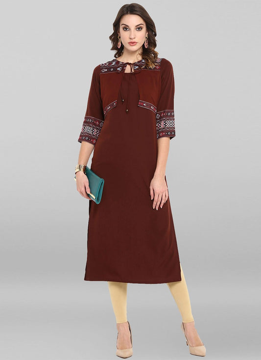 Designer Kurti Faux Crepe Maroon Plain Kurtis