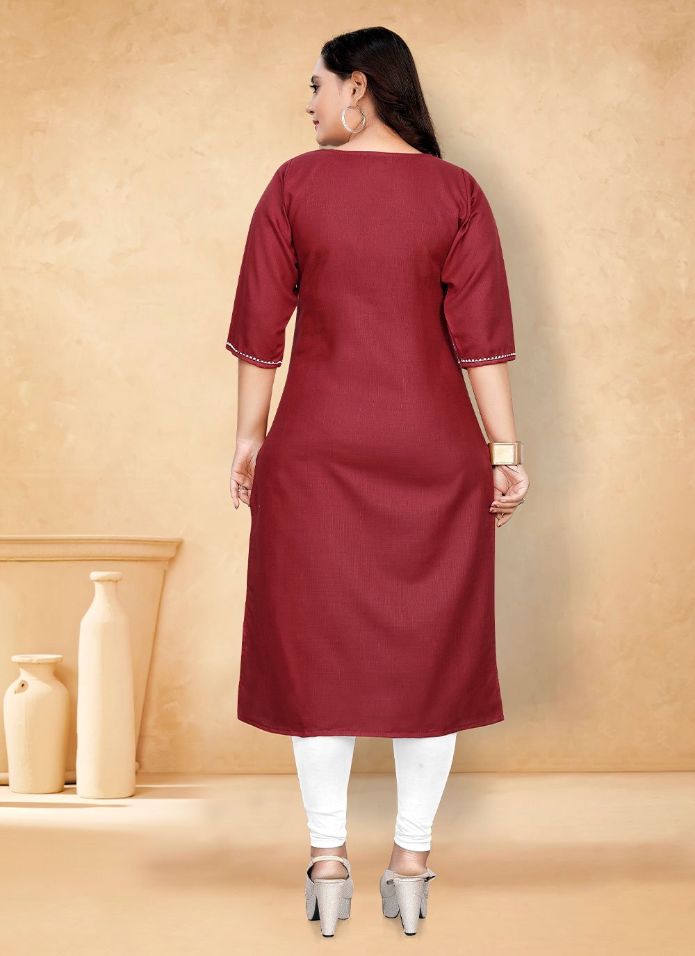 Party Wear Kurti Cotton Maroon Plain Kurtis Kajols Indian Pakistani Fashion Tailoring