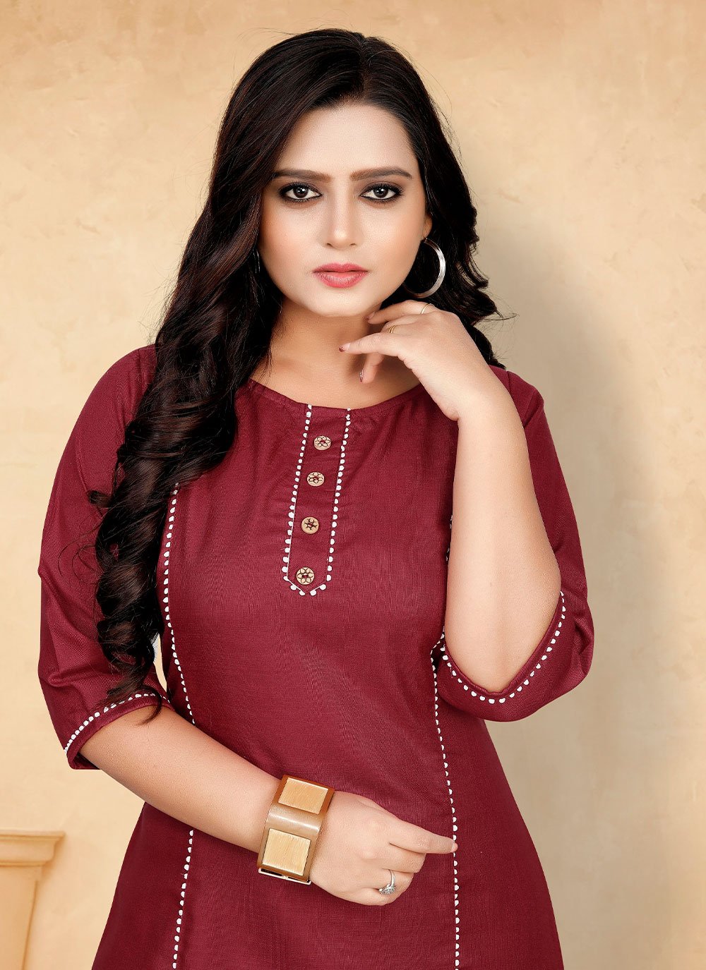 Party Wear Kurti Cotton Maroon Plain Kurtis