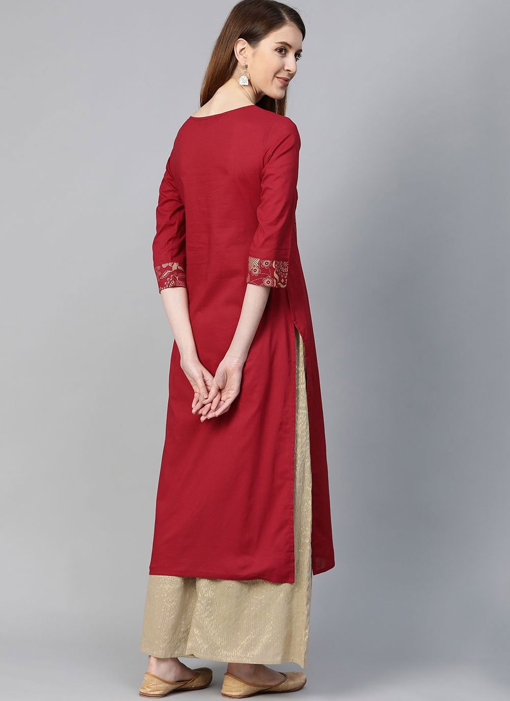 Casual Kurti Poly Cotton Maroon Print Kurtis