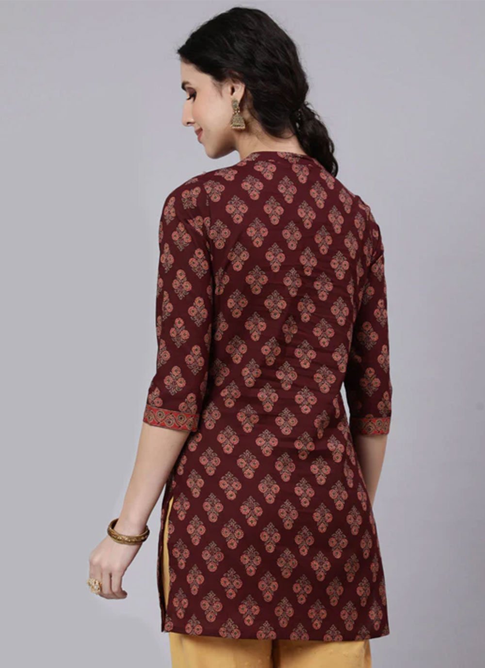 Casual Kurti Cotton Maroon Print Kurtis