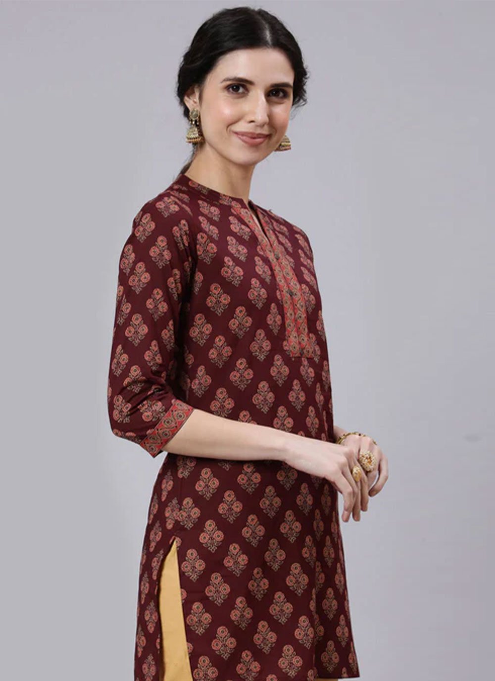 Casual Kurti Cotton Maroon Print Kurtis