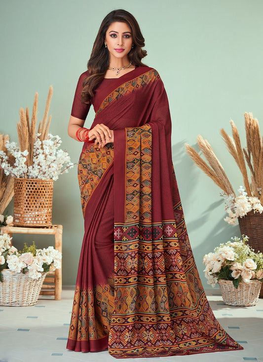 Designer Georgette Maroon Print Saree