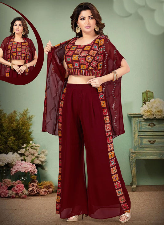 Salwar Suit Georgette Silk Maroon Print Salwar Kameez