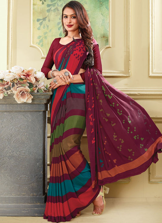 Trendy Saree Faux Crepe Maroon Print Saree