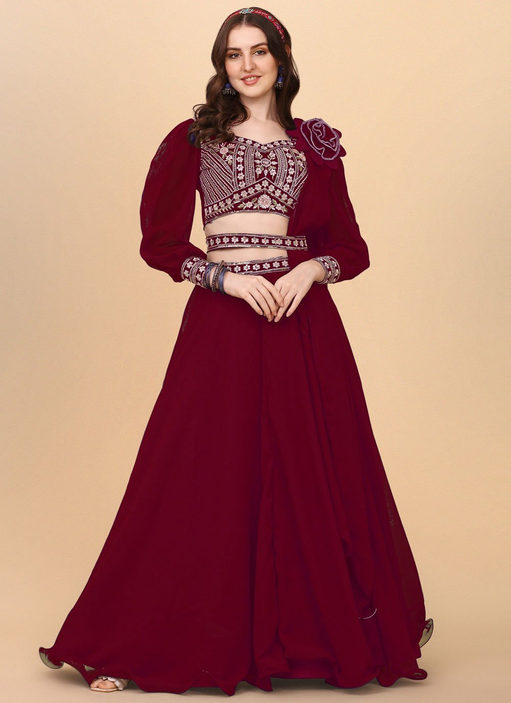 Readymade Lehenga Choli Georgette Maroon Embroidered Lehenga Choli