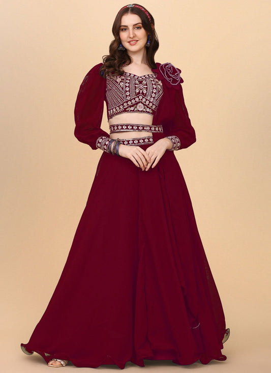 Readymade Lehenga Choli Georgette Maroon Embroidered Lehenga Choli