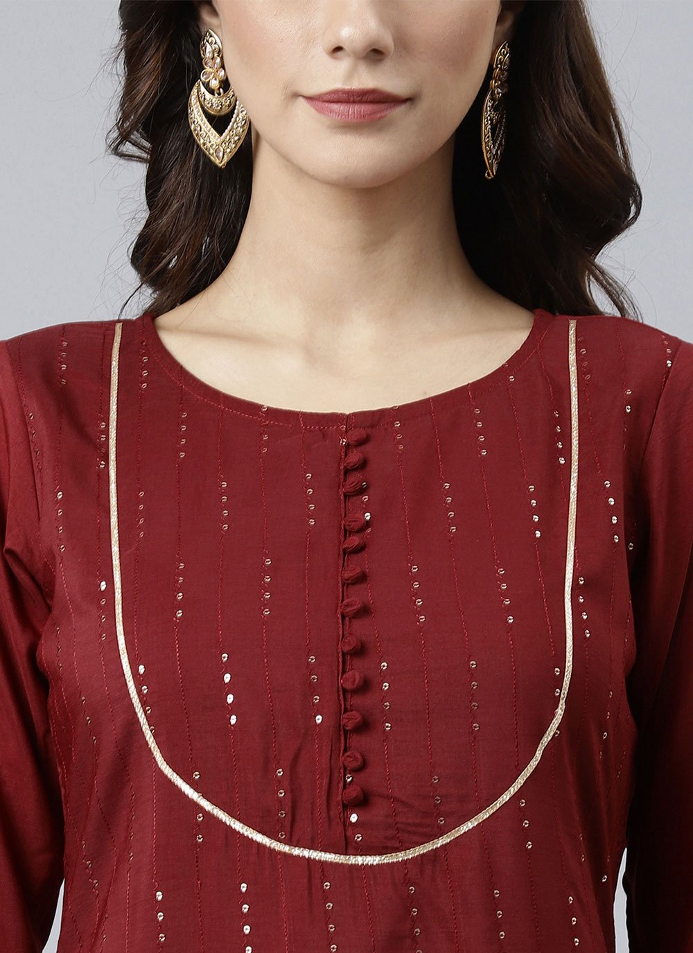 Readymade Style Poly Silk Maroon Sequins Salwar Kameez