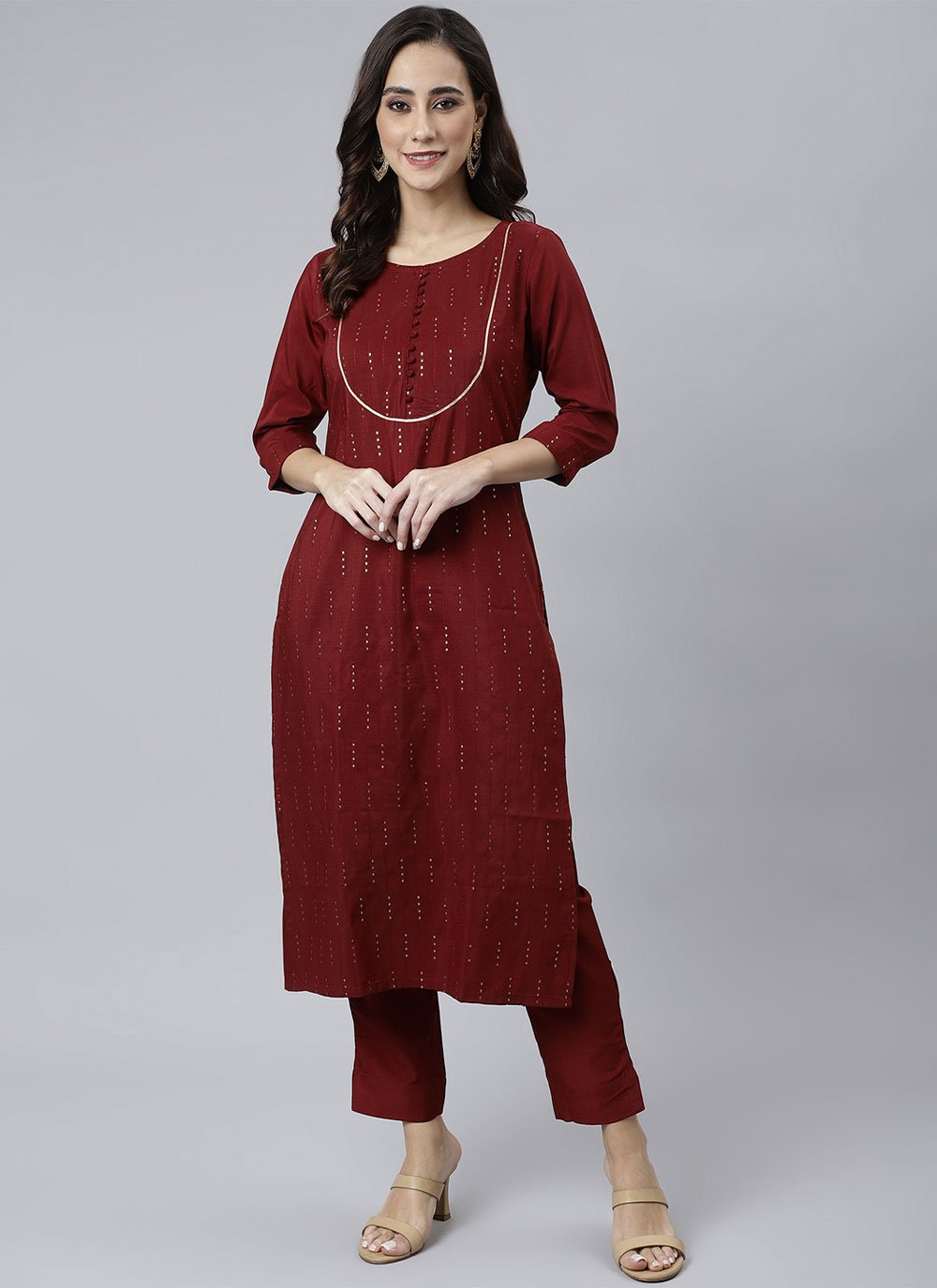 Readymade Style Poly Silk Maroon Sequins Salwar Kameez