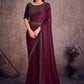 Classic Georgette Satin Maroon Lace Saree