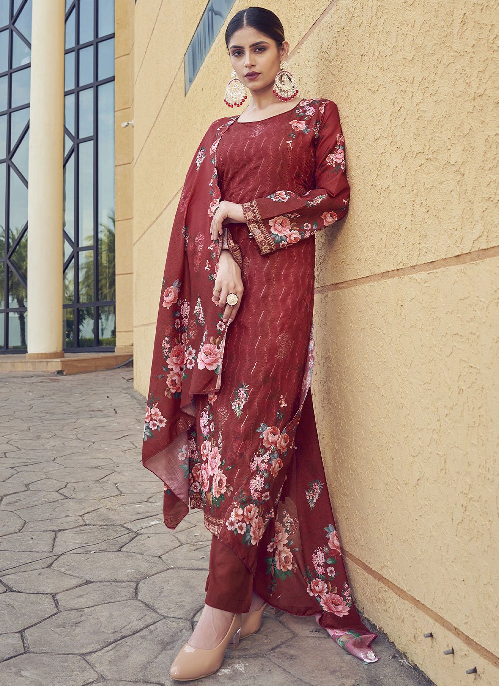 Salwar Suit Muslin Maroon Digital Print Salwar Kameez