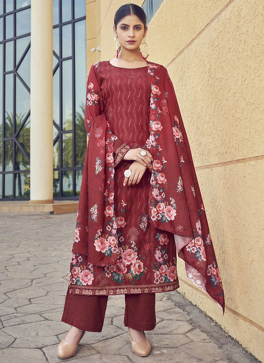 Salwar Suit Muslin Maroon Digital Print Salwar Kameez