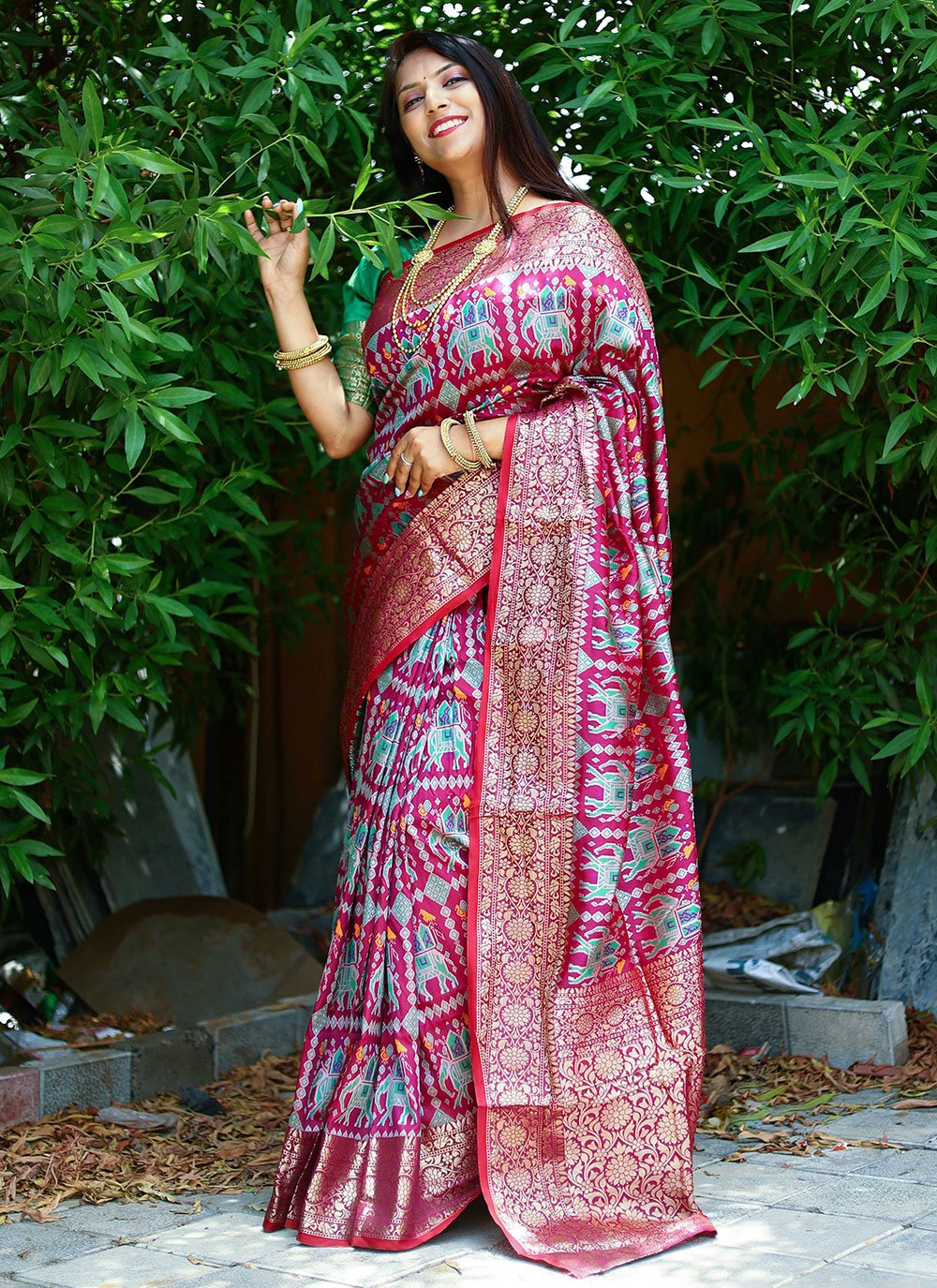 Contemporary Patola Silk Maroon Weaving Saree