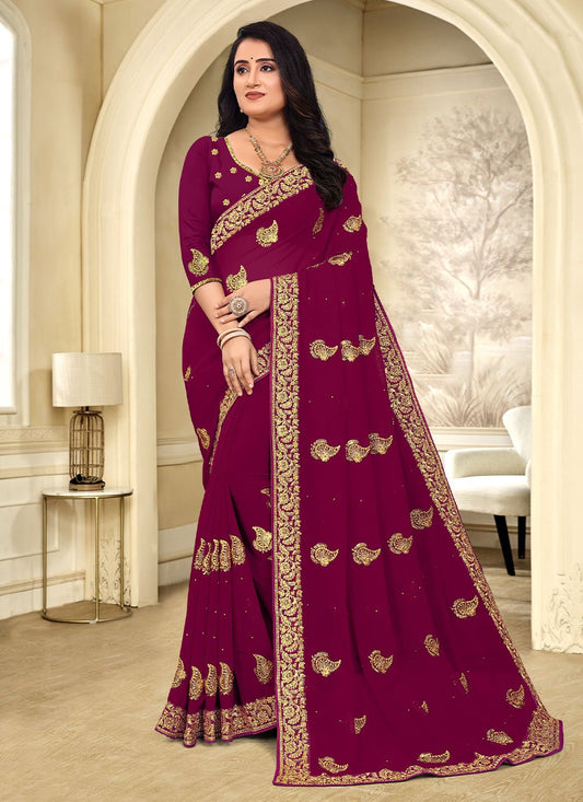 Trendy Saree Georgette Maroon Stone Saree