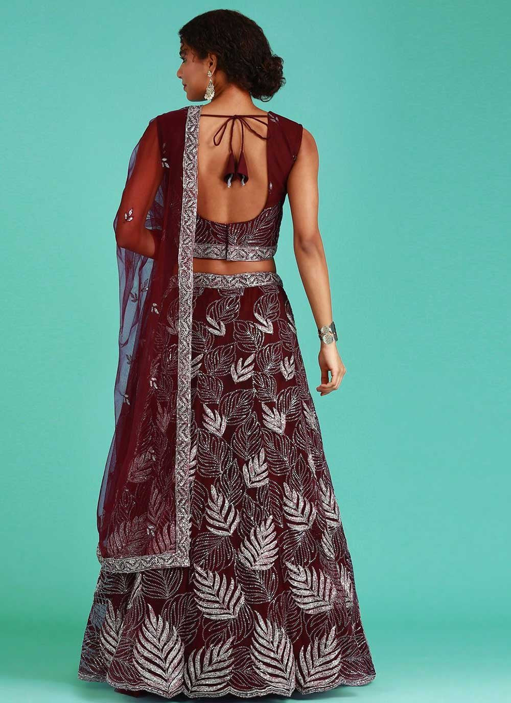 Lehenga Choli Net Maroon Embroidered Lehenga Choli