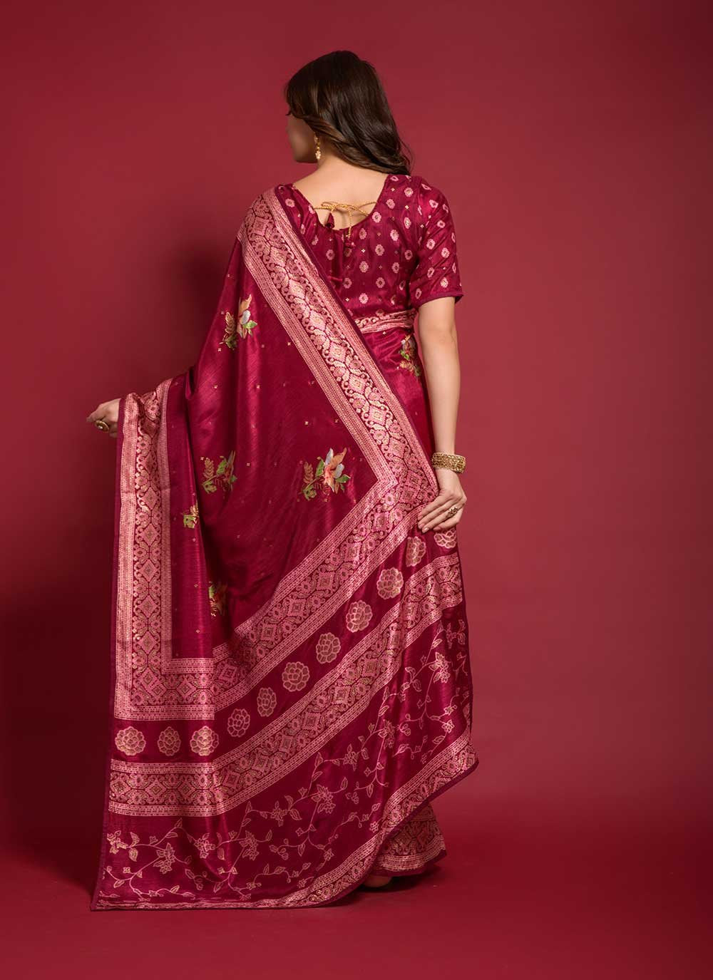 Casual Silk Maroon Foil Print Saree