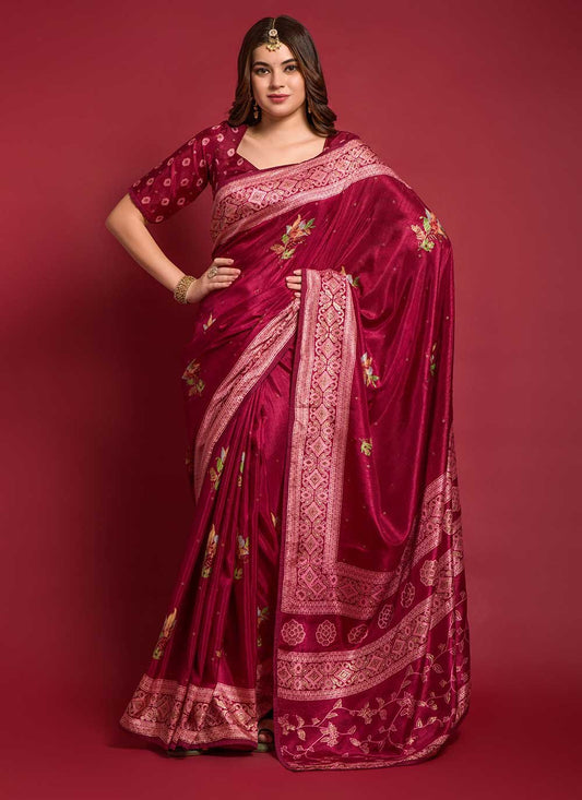 Casual Silk Maroon Foil Print Saree