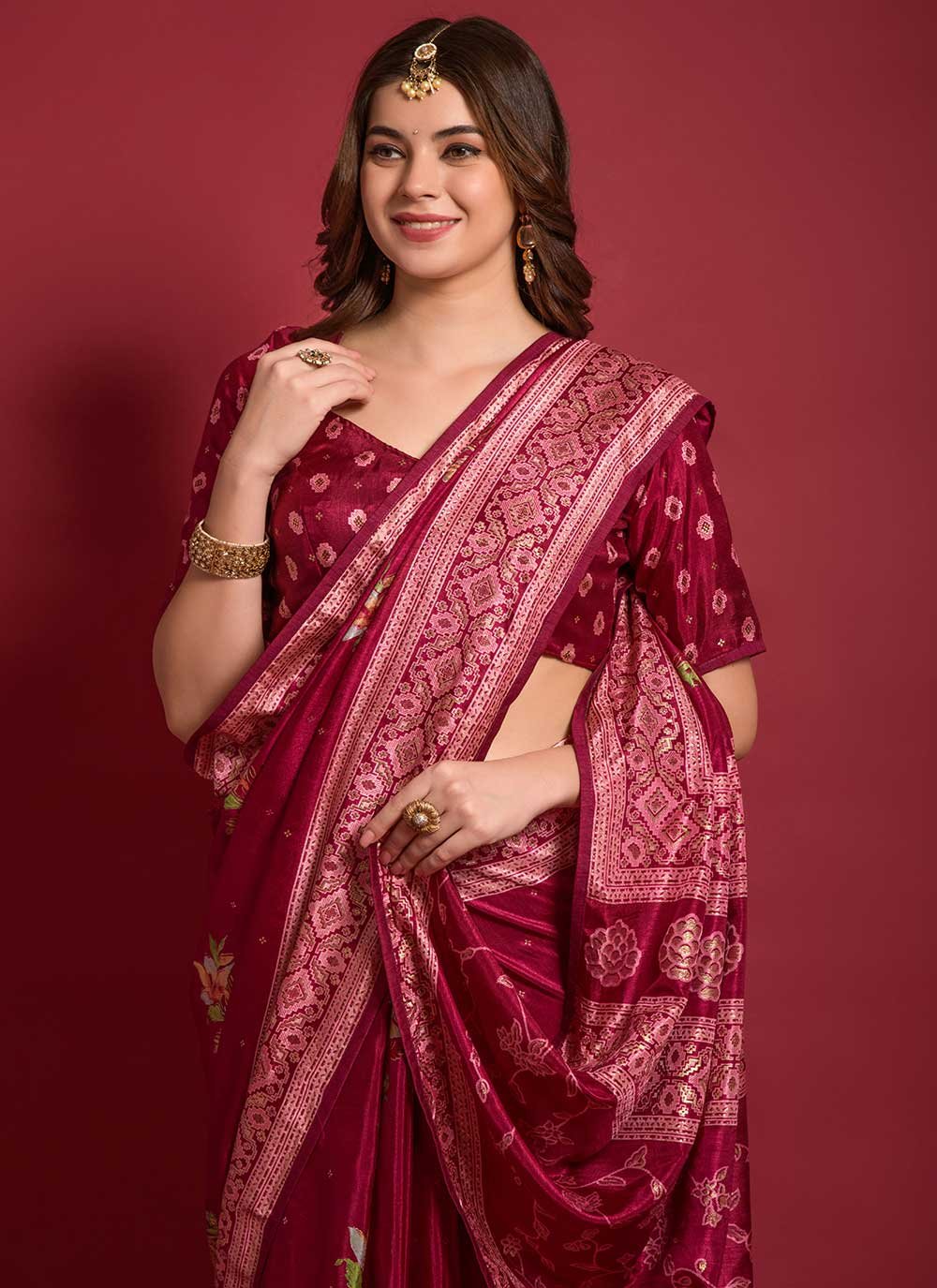 Casual Silk Maroon Foil Print Saree