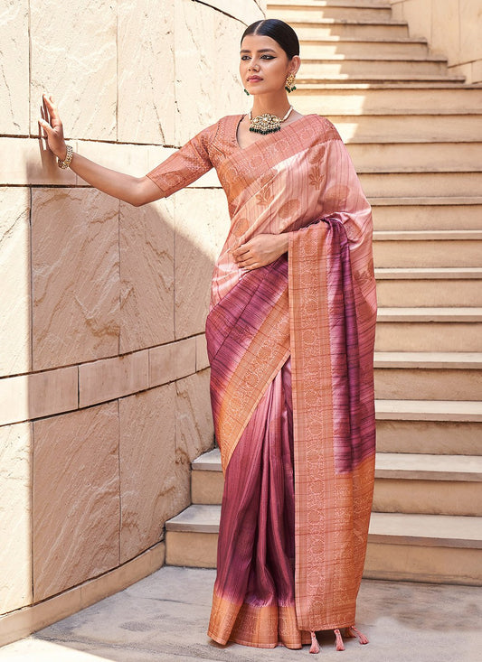 Shaded Saree Silk Maroon Digital Print Saree