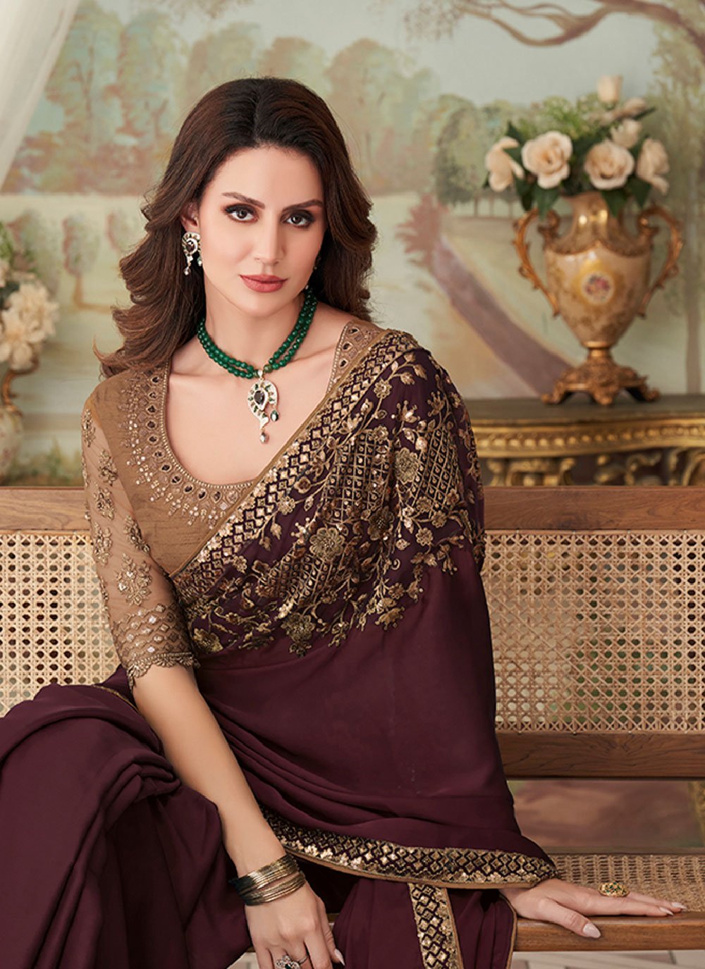 Classic Silk Maroon Embroidered Saree