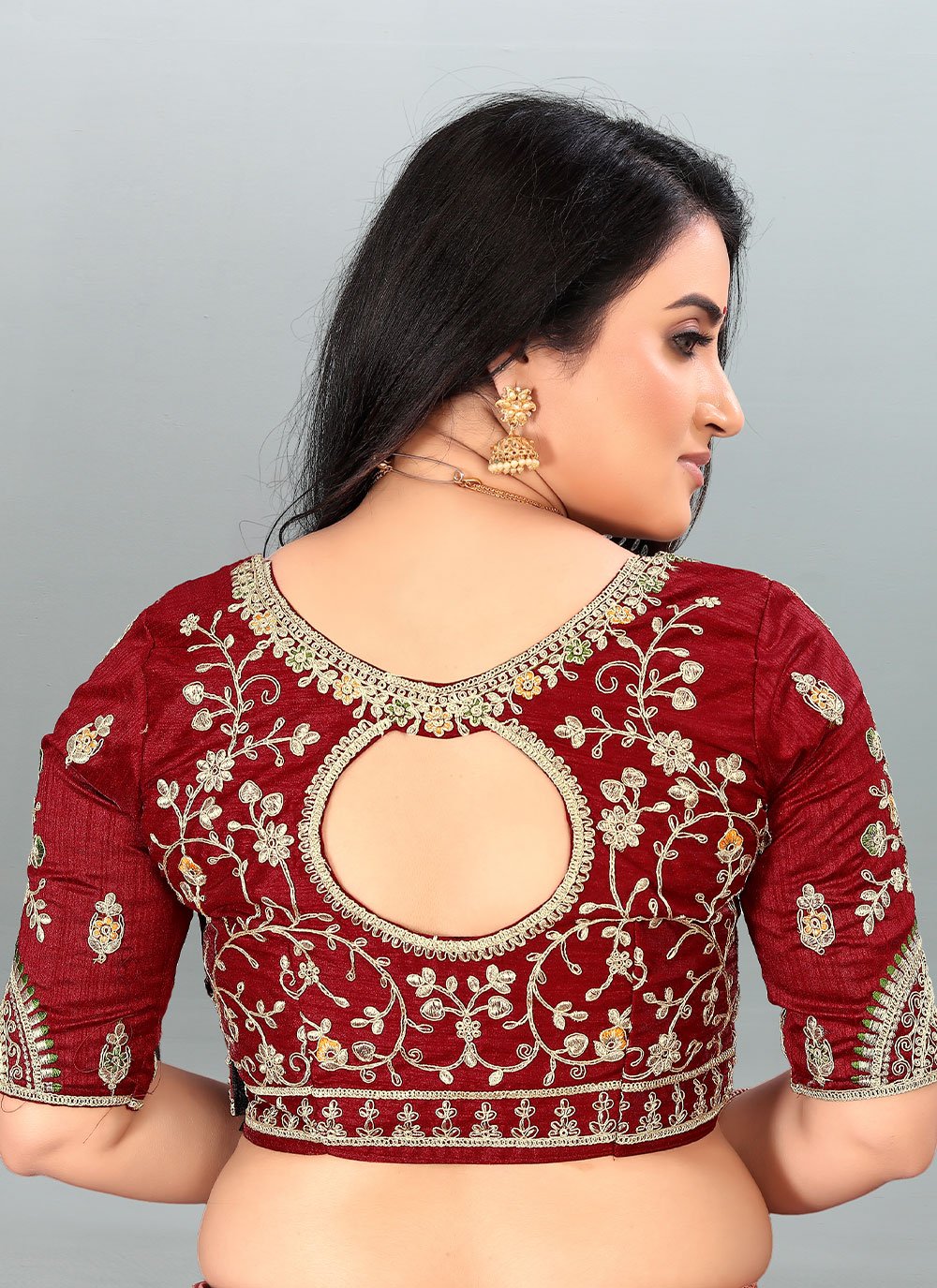 Designer Blouse Silk Maroon Embroidered Blouse