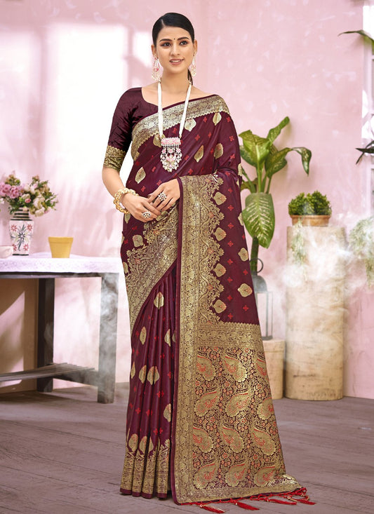 Trendy Saree Silk Maroon Embroidered Saree