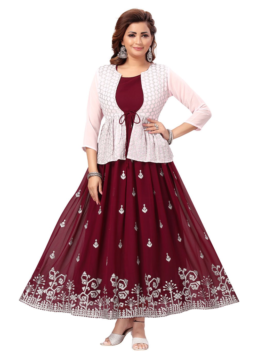 Gown Georgette Maroon Stone Gown