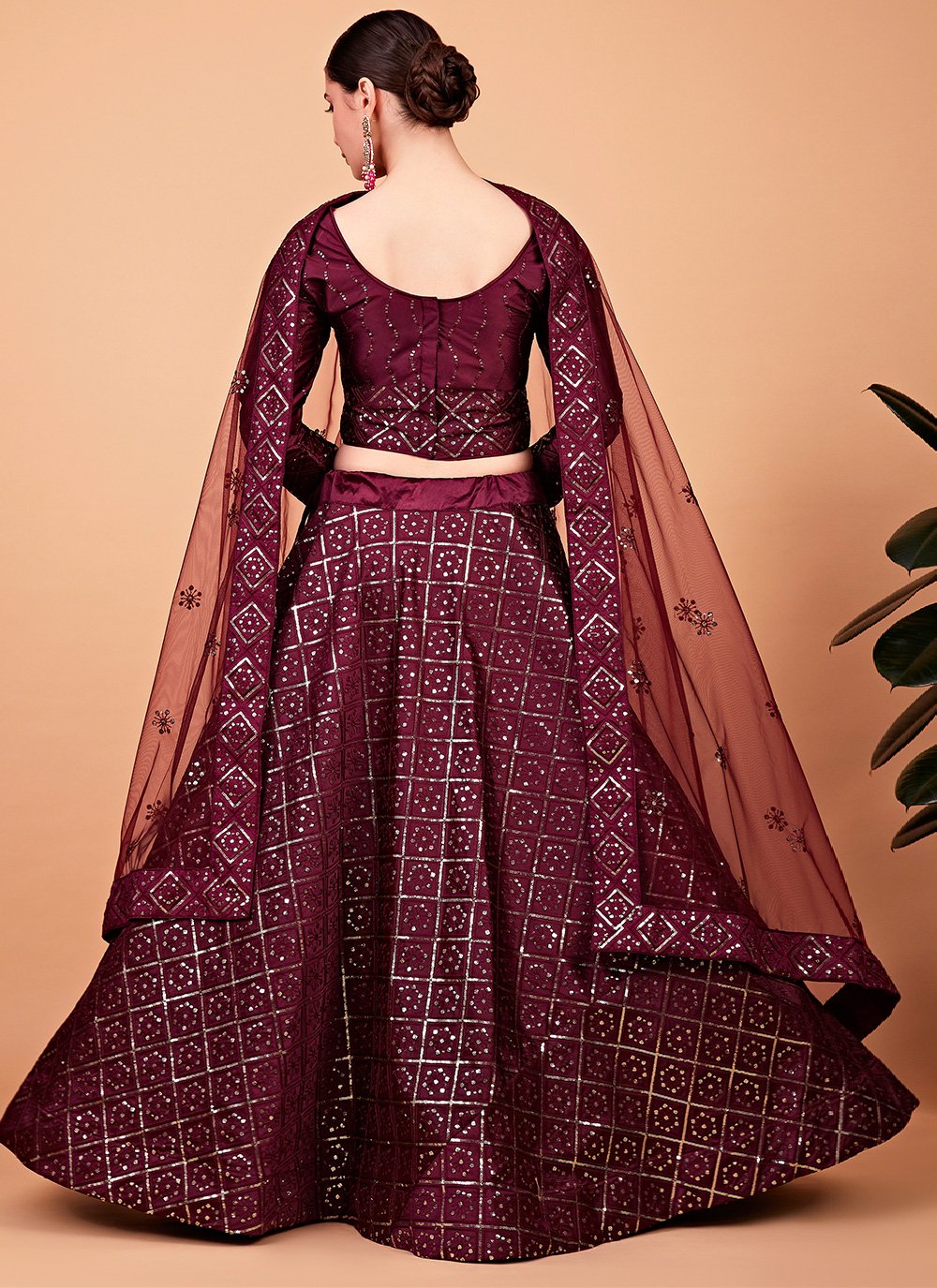 A Line Lehenga Silk Maroon Embroidered Lehenga Choli