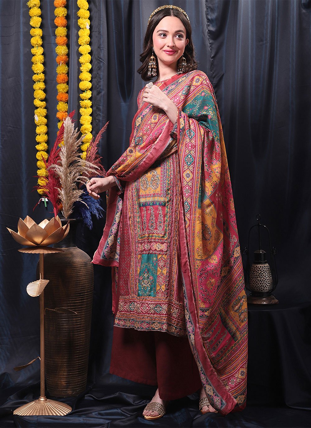 Trendy Suit Muslin Maroon Digital Print Salwar Kameez
