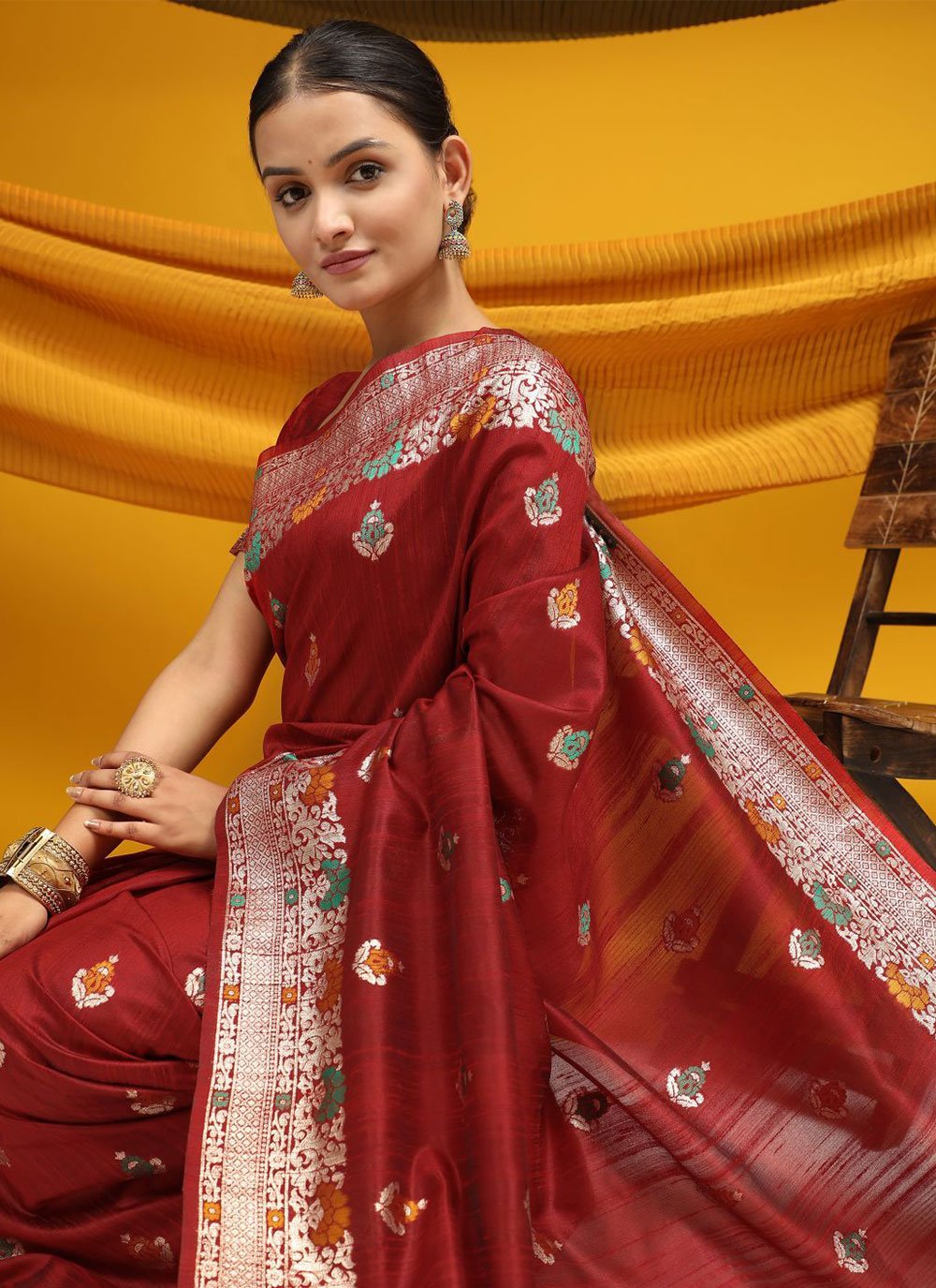 Trendy Saree Tussar Silk Maroon Meena Saree