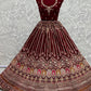 A Line Lehenga Velvet Maroon Diamond Lehenga Choli