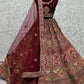 A Line Lehenga Velvet Maroon Diamond Lehenga Choli