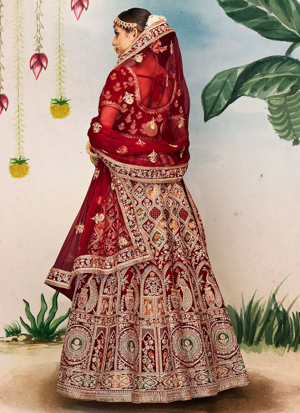 Lehenga Choli Velvet Maroon Dori Work Lehenga Choli