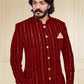 Jodhpuri Suit Velvet Maroon Embroidered Mens