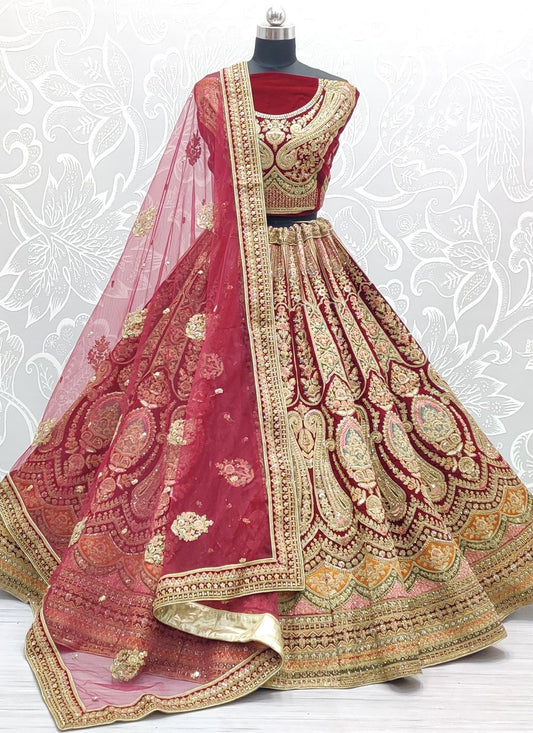 Lehenga Choli Velvet Maroon Diamond Lehenga Choli