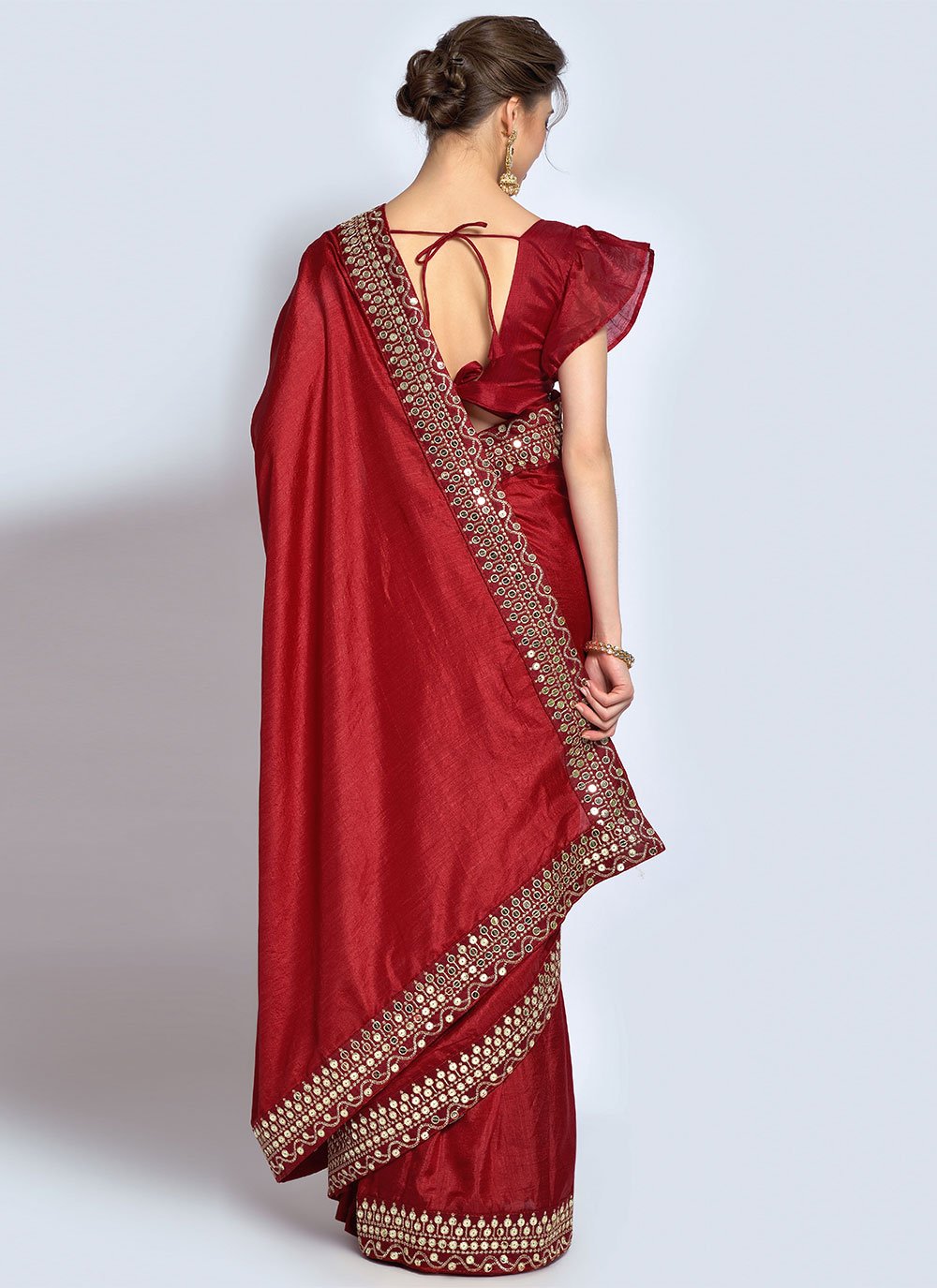 Trendy Saree Vichitra Silk Maroon Embroidered Saree