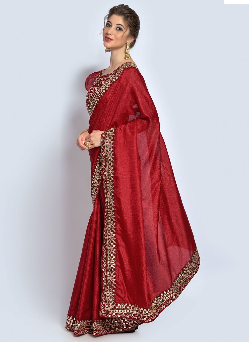 Trendy Saree Vichitra Silk Maroon Embroidered Saree