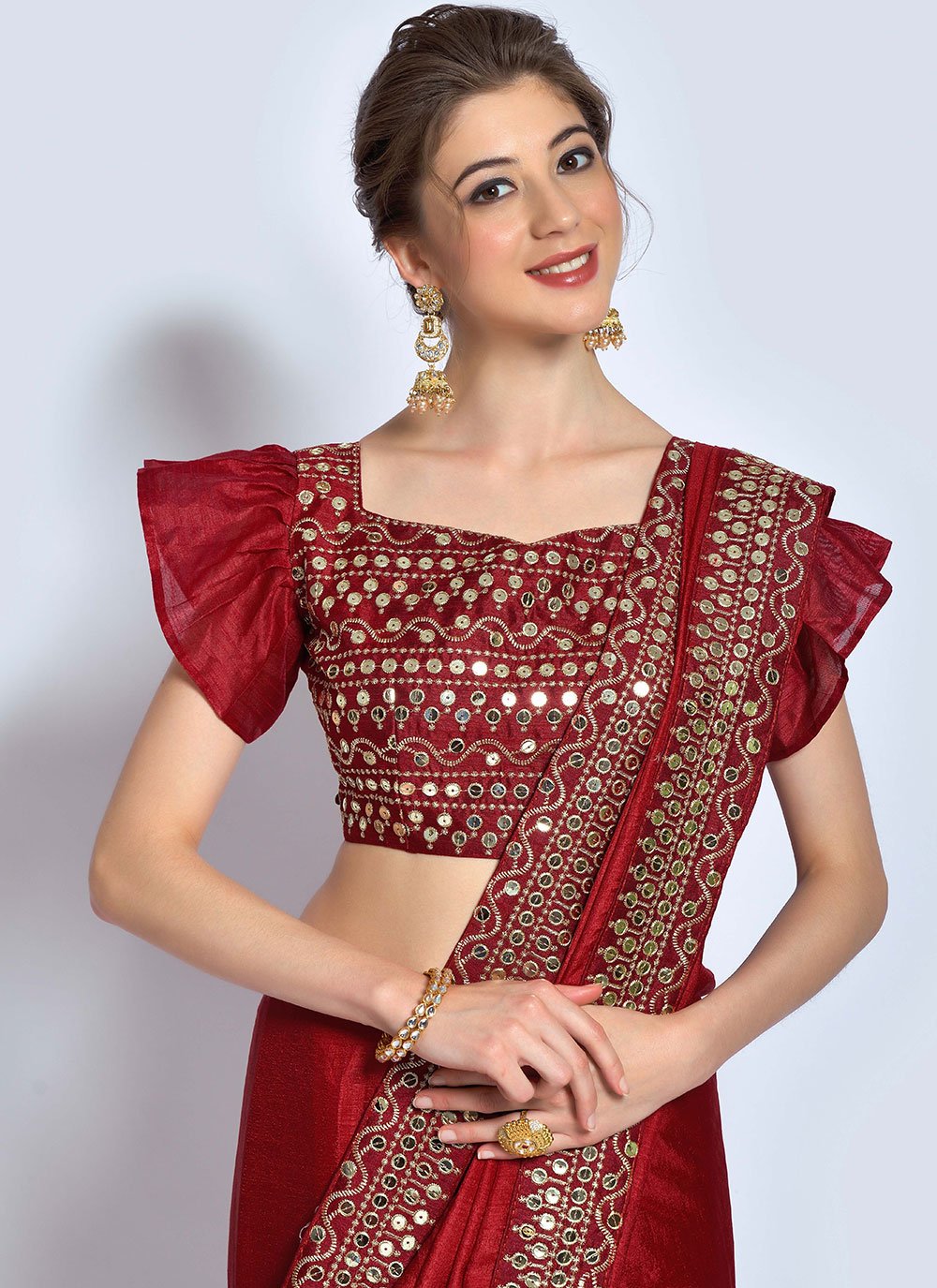 Trendy Saree Vichitra Silk Maroon Embroidered Saree