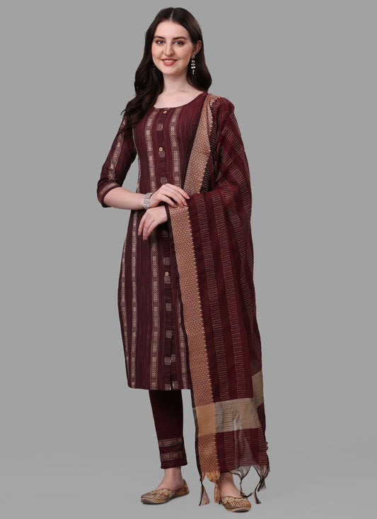 Salwar Suit Cotton Maroon Weaving Salwar Kameez