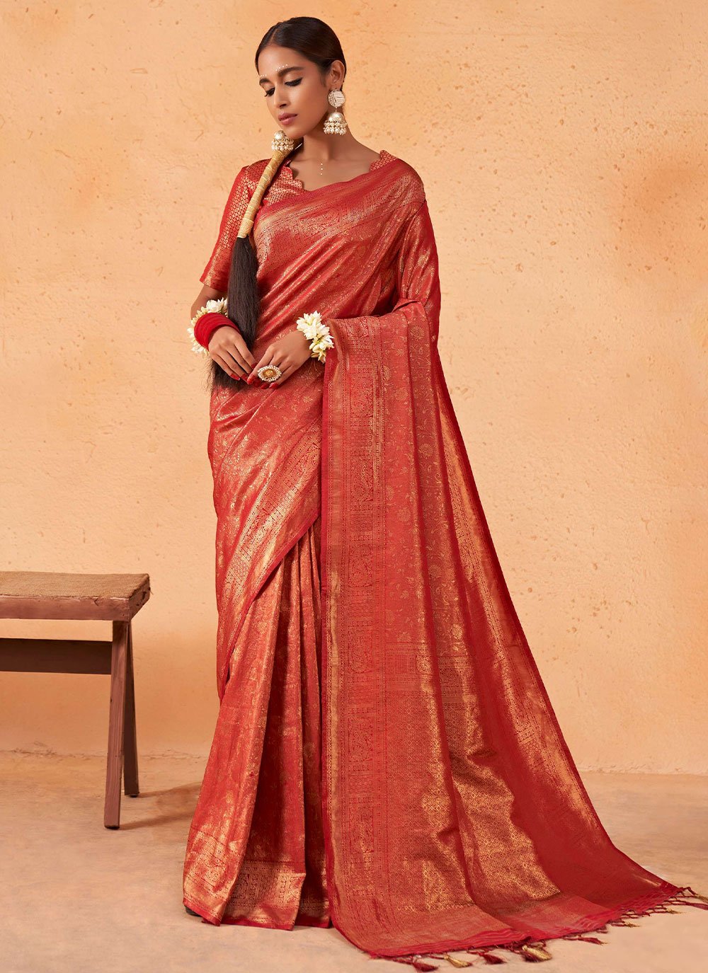 Contemporary Kanjivaram Silk Maroon Weaving Saree