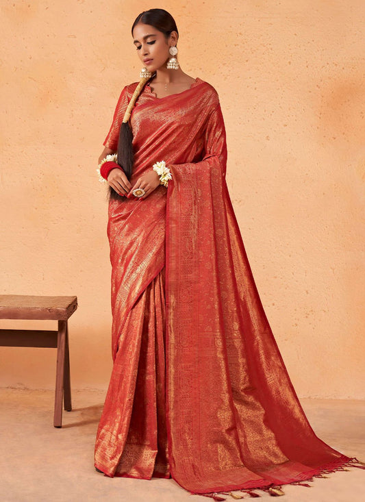 Contemporary Kanjivaram Silk Maroon Weaving Saree