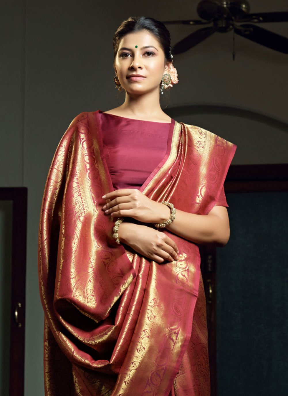 Classic Kanjivaram Silk Maroon Weaving Saree