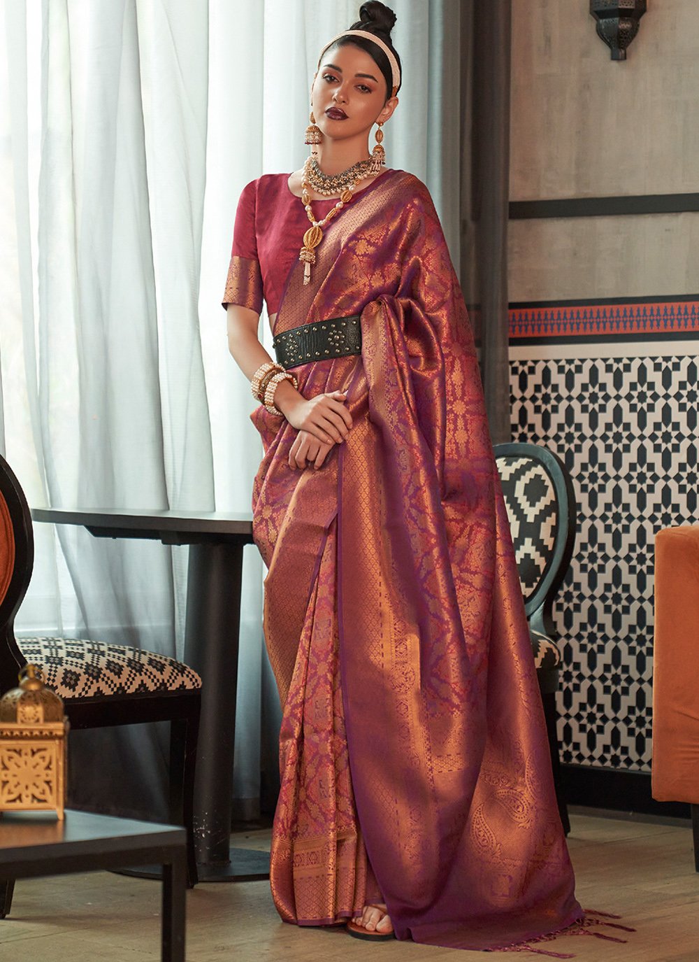 Contemporary Silk Maroon Weaving Saree