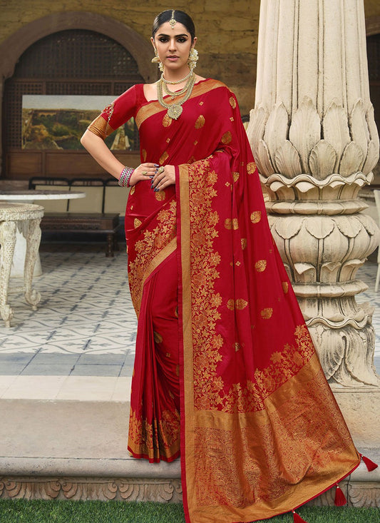 Trendy Saree Satin Silk Maroon Weaving Saree