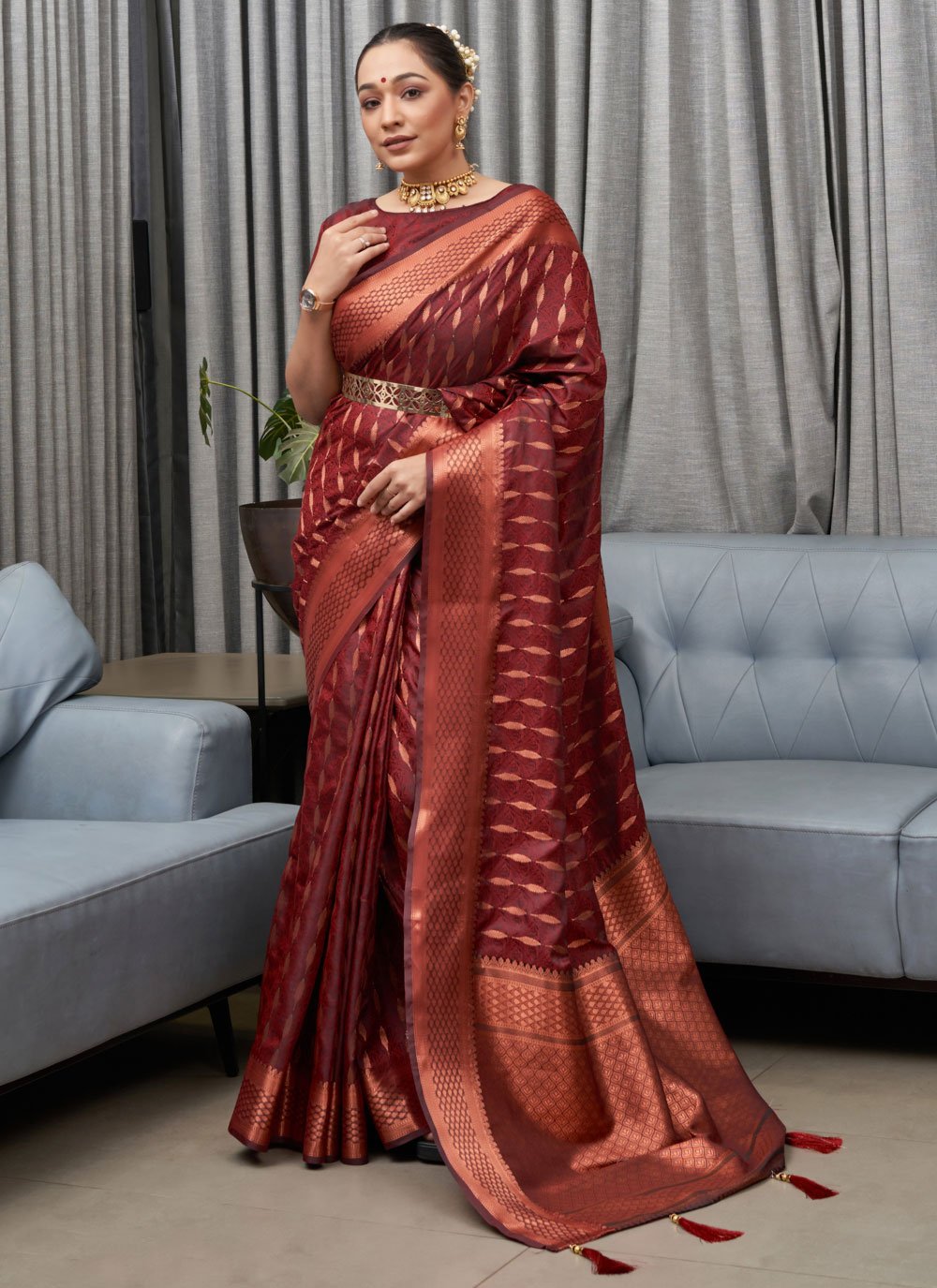 Classic Silk Maroon Jacquard Work Saree