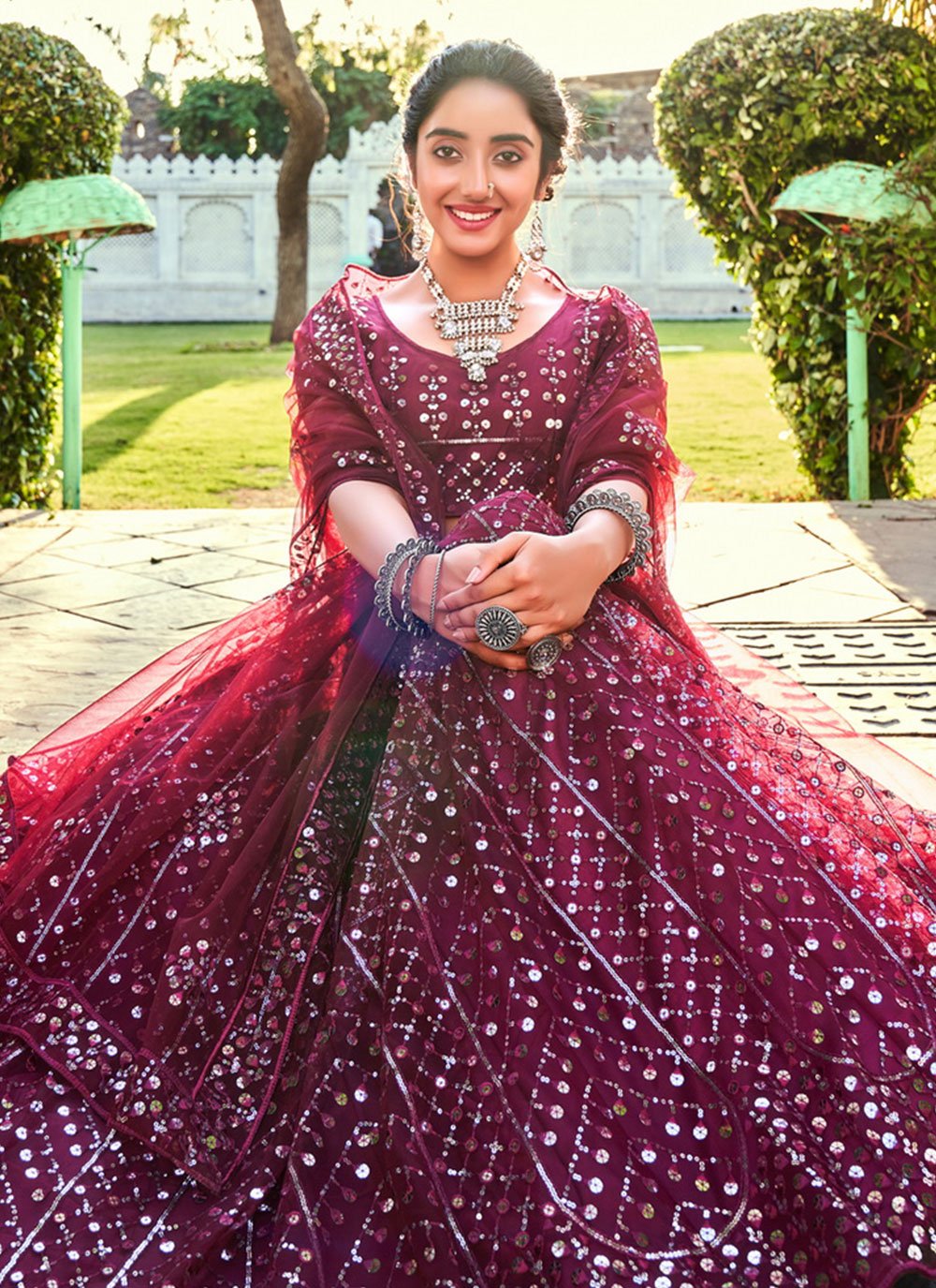 Lehenga Choli Net Maroon Embroidered Lehenga Choli