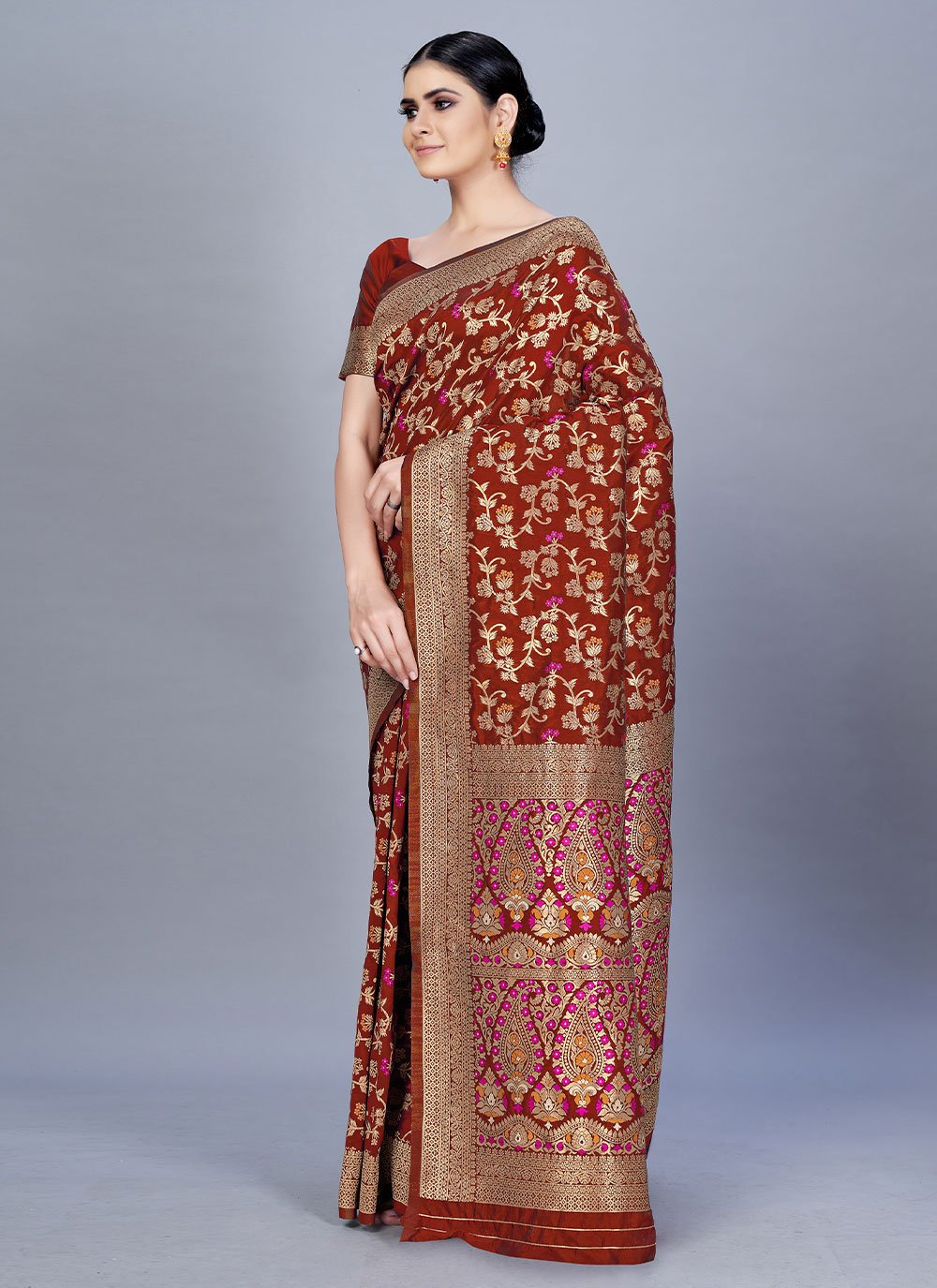 Classic Banarasi Silk Maroon Woven Saree