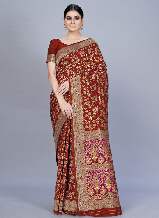 Classic Banarasi Silk Maroon Woven Saree